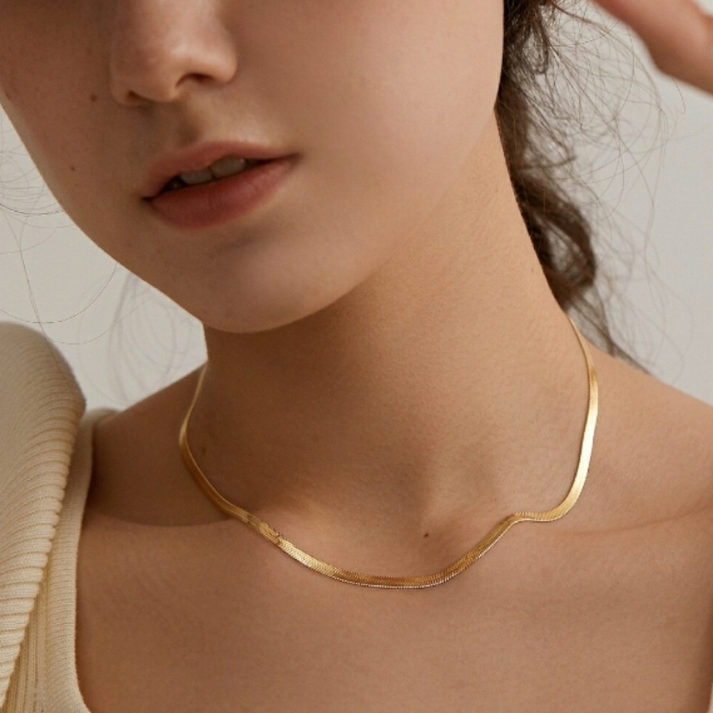 NEW Gold 4mm Flat Herringbone Snake Chain Necklace